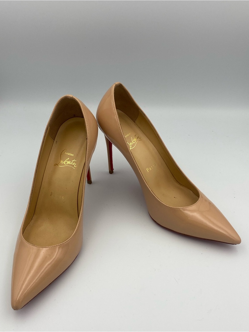 Christian Louboutin Nude Patent Pointed Toe Stiletto Pumps